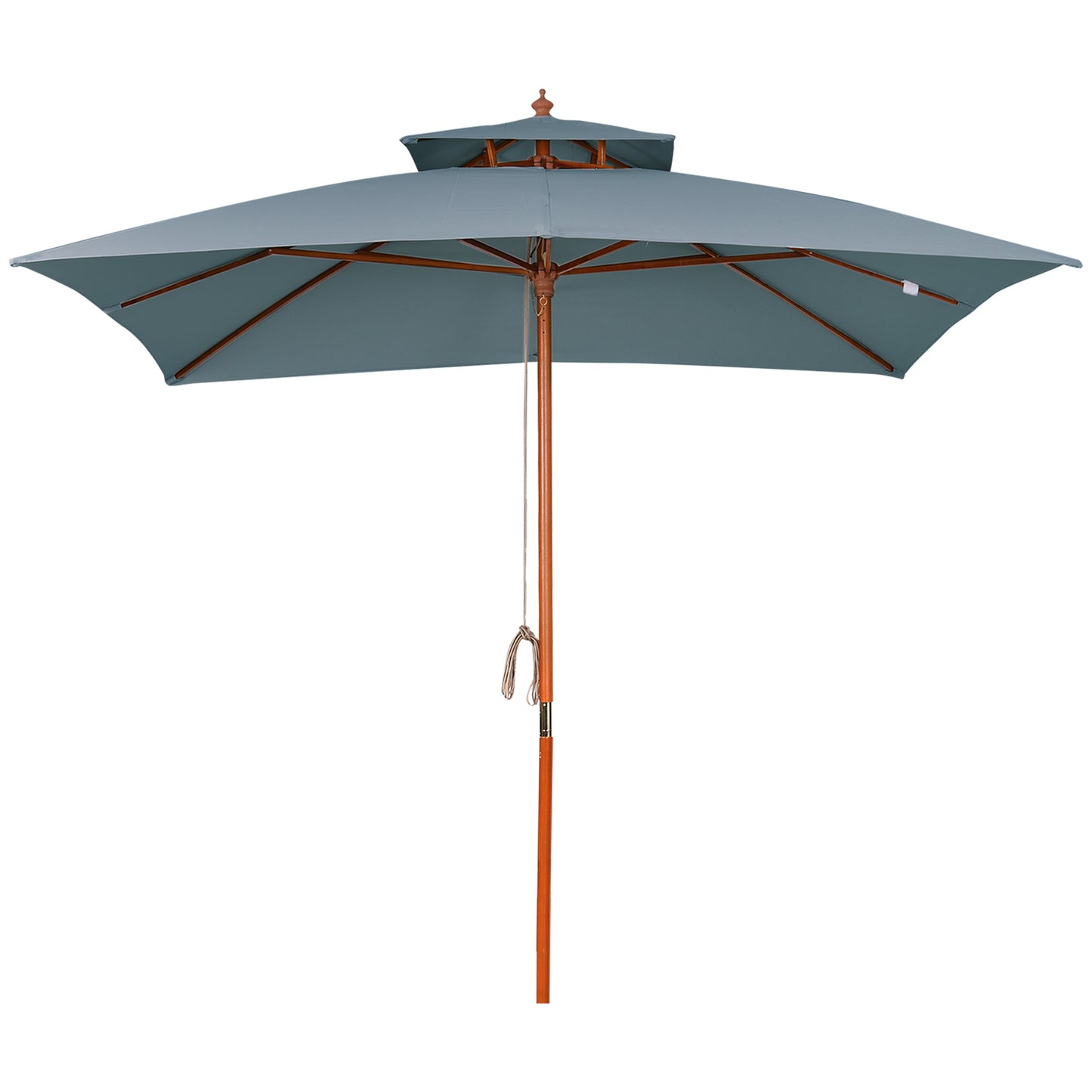 Outsunny 3x3(m) Wood Square Patio Umbrella Garden Market Parasol Sunshade Canopy with 2 Pulley Pagoda Style Dark Grey - OutdoorBox