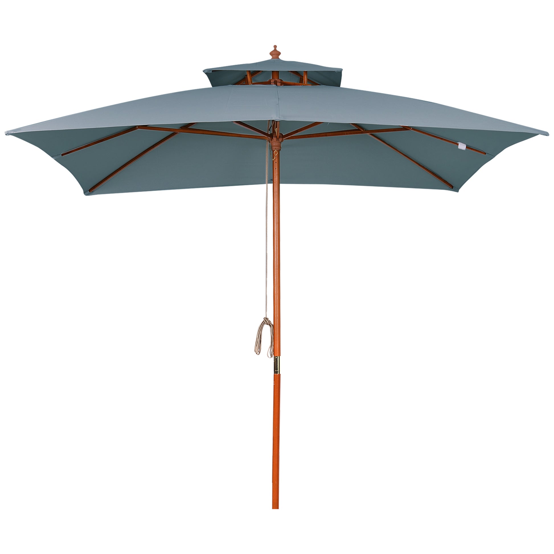 Outsunny 3x3(m) Wood Square Patio Umbrella Garden Market Parasol Sunshade Canopy with 2 Pulley Pagoda Style Dark Grey - OutdoorBox