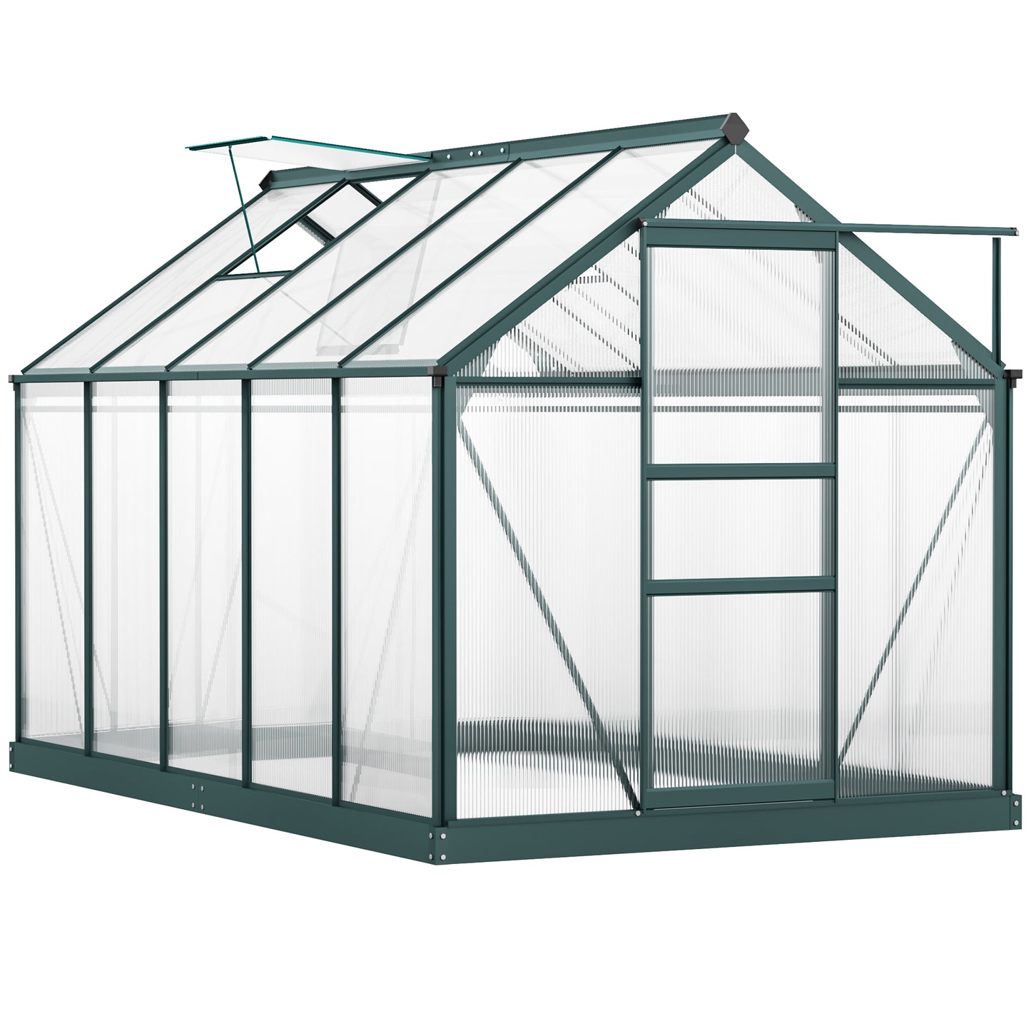 Outsunny Aluminium Frame Greenhouse Large Walk-In Greenhouse Garden Plants Grow Galvanized Base w/ Slide Door (10ft x 6ft) - OutdoorBox