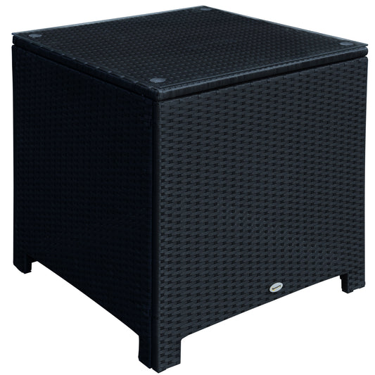 Outsunny Rattan Garden Furniture Side Table Patio Frame Tempered Glass New (Black) - OutdoorBox