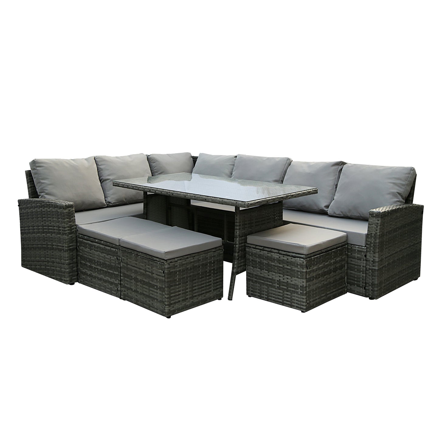 Sorrento 9 piece grey rattan corner sofa dining set