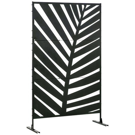 Outsunny Privacy Screen with Stand and Ground Stakes, 6.5FT Metal Outdoor Divider, Decorative Privacy Panel for Garden Patio Pool Hot Tub - OutdoorBox