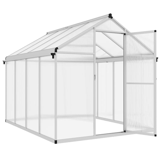 Outsunny 6 x 8ft Polycarbonate Greenhouse with Rain Gutters, Large Walk-In Green House with Door and Window, Garden Plants Grow House with Aluminium Frame and Foundation - OutdoorBox