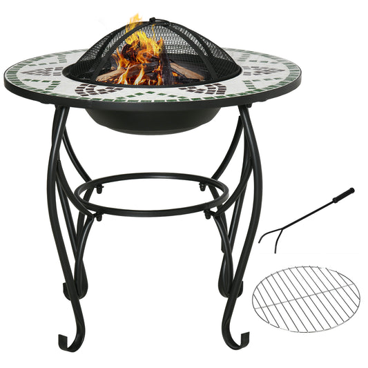 Outsunny 3-in-1 Outdoor Fire Pit, Garden Table with Cooking BBQ Grill, Firepit Bowl with Spark Screen Cover, Fire Poker for Backyard Bonfire Patio - OutdoorBox