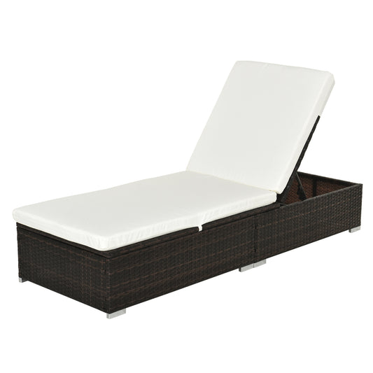 Outsunny Rattan Recliner Lounger Garden Furniture Sun Lounger Recliner Bed Chair Reclining Patio Wicker Brown - OutdoorBox