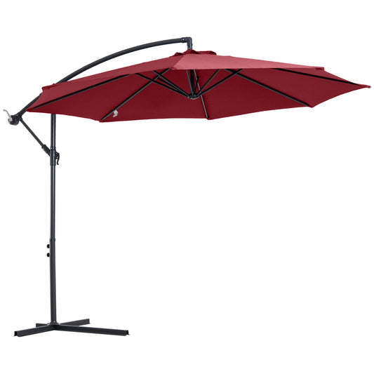 Outsunny 3 meter Cantilever Umbrella Garden Banana Parasol Patio Hanging Sun Shade Wine Red