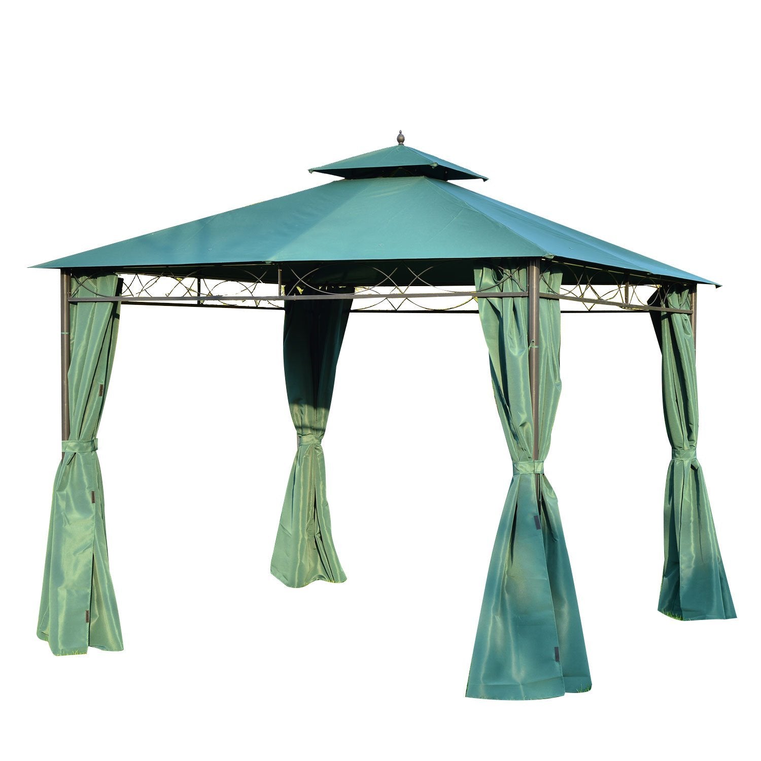 Outsunny 3(m) x 3(m) Metal Garden Gazebo Marquee Party Tent Patio Canopy Pavilion + Sidewalls - Green - OutdoorBox