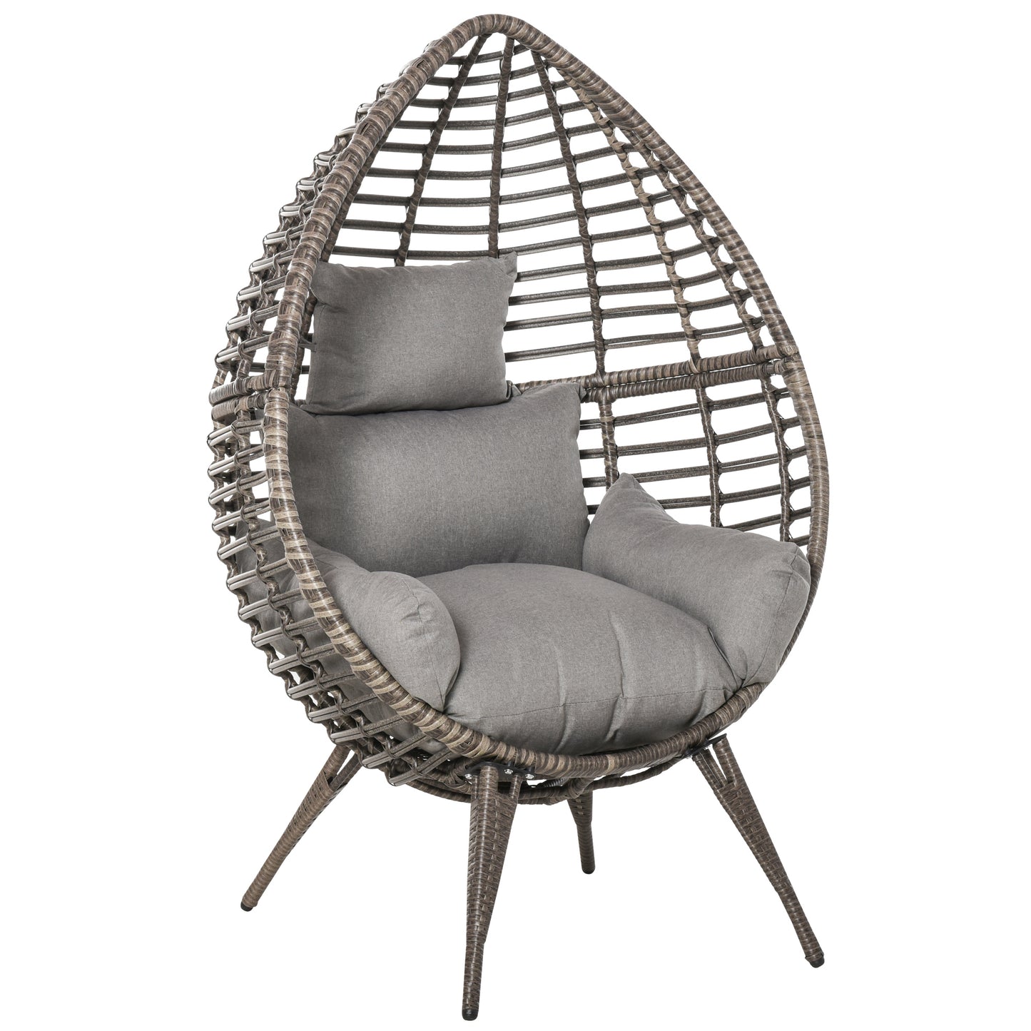 Outsunny Outdoor Indoor Rattan Egg Chair Wicker Weave Teardrop Chair with Cushion Grey