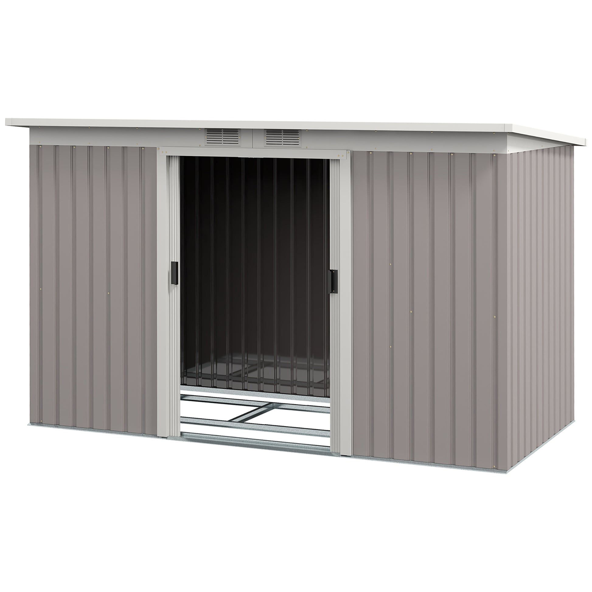 Outsunny Corrugated Garden Metal Storage Shed Outdoor Equipment Tool Box with Kit Ventilation Doors 9x 4FT Light Grey - OutdoorBox