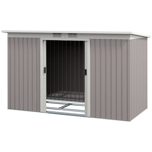 Outsunny Corrugated Garden Metal Storage Shed Outdoor Equipment Tool Box with Kit Ventilation Doors 9x 4FT Light Grey - OutdoorBox