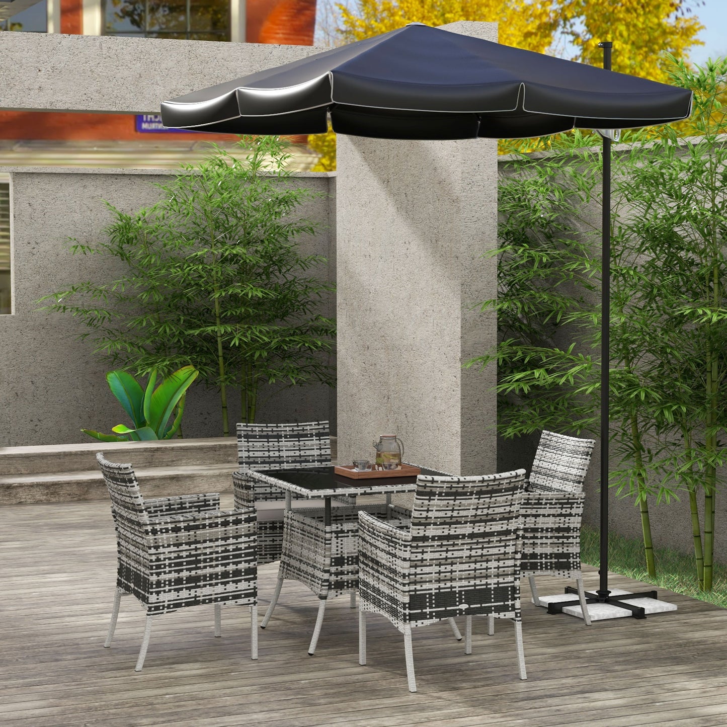 Outsunny Outdoor Dining Set 5 Pieces Patio Conservatory with Tempered Glass Tabletop, 4 Dining Armchairs - Grey