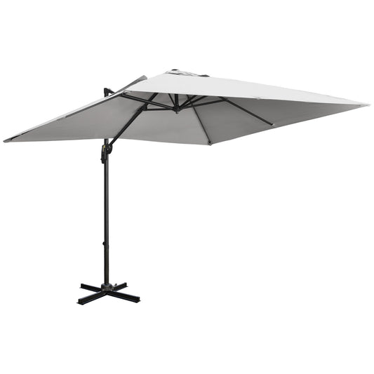 Outsunny 2.7 x 2.7 m Cantilever Parasol, Square Overhanging Umbrella with Cross Base, Crank Handle, Tilt, 360� Rotation and Aluminium Frame, Grey