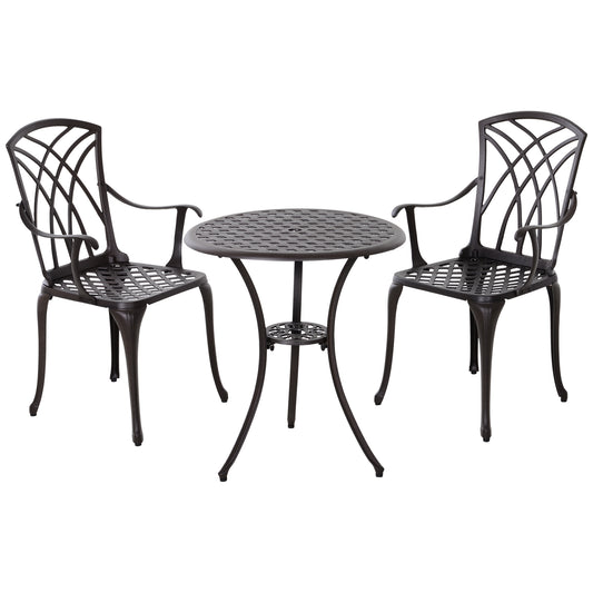 Outsunny Patio Cast Aluminium 3 PCS Bistro Set Coffee Table & 2 Chairs Set Outdoor Garden Furniture Set