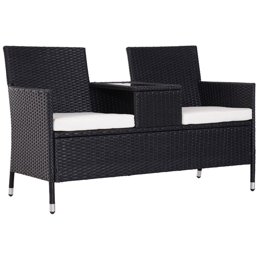 Outsunny Garden Rattan 2 Seater Companion Seat Wicker Love Seat Weave Partner Bench w/ Cushions Patio Outdoor Furniture (Black) - OutdoorBox