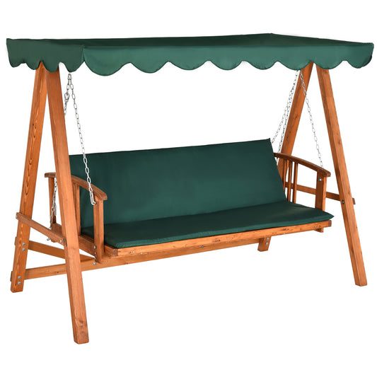 Outsunny Wooden Garden 3-Seater Outdoor Swing Chair - OutdoorBox