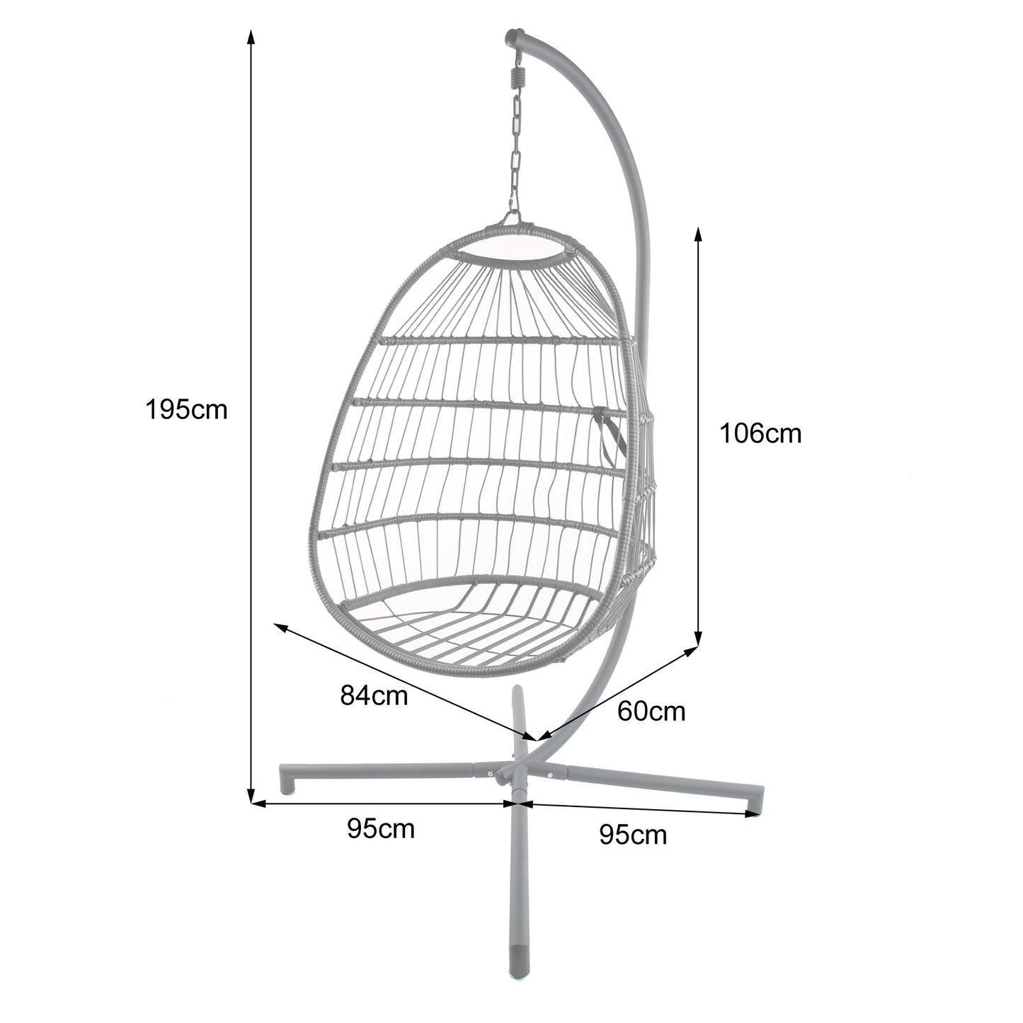 Azura Hanging Egg Chair - Swing Pod Egg Chair - Large with deep Grey Cushions