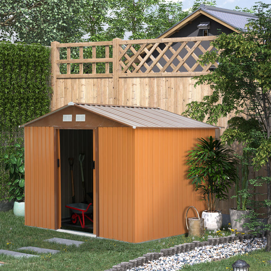 Outsunny 9 x 6FT Garden Metal Storage Shed Outdoor Storage Shed with Foundation Ventilation & Doors, Yellow - OutdoorBox