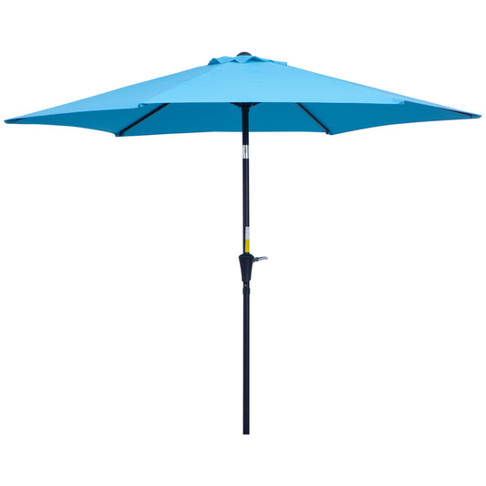 Outsunny 2.7M Patio Tilt Umbrella Sun Parasol Outdoor Garden Sun Shade Aluminium Frame with Crank(Blue)