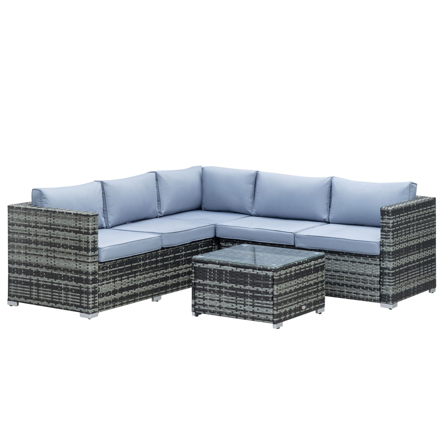 Outsunny 5-Seater Rattan Garden Furniture Sets Wicker Patio Conservatory Dining Set w/Corner Sofa Loveseat Coffee Table Cushions, Grey - OutdoorBox