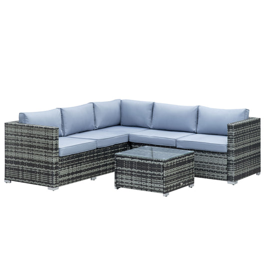 Outsunny 5-Seater Rattan Garden Furniture Sets Wicker Patio Conservatory Dining Set w/Corner Sofa Loveseat Coffee Table Cushions, Grey - OutdoorBox
