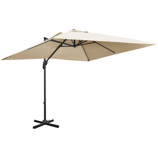 Outsunny 2.7 x 2.7 m Cantilever Parasol, Square Overhanging Umbrella with Cross Base, Crank Handle, Tilt, 360� Rotation, Aluminium Frame, Cream White