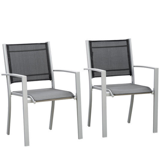 Outsunny Set Of 2 Outdoor Chairs Square Steel Frame Texteline Seats Foot Caps Mesh Boxy Comfortable Easy Clean Black Grey