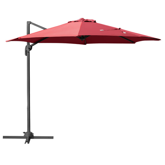 Outsunny Cantilever Roma Parasol Garden Sun Umbrella 360� Rotation w/ Cross Base-Wine Red