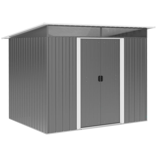 Outsunny Garden Metal Storage Shed House Hut Gardening Tool Storage w/ Tilted Roof and Ventilation 9 x 6ft, Grey - OutdoorBox