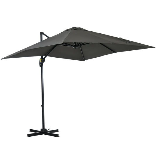 Outsunny 2.5 x 2.5m Patio Offset Parasol Cantilever Umbrella Sun Shade Canopy Shelter 360� Rotation with Crank Handle and Cross Base, Grey