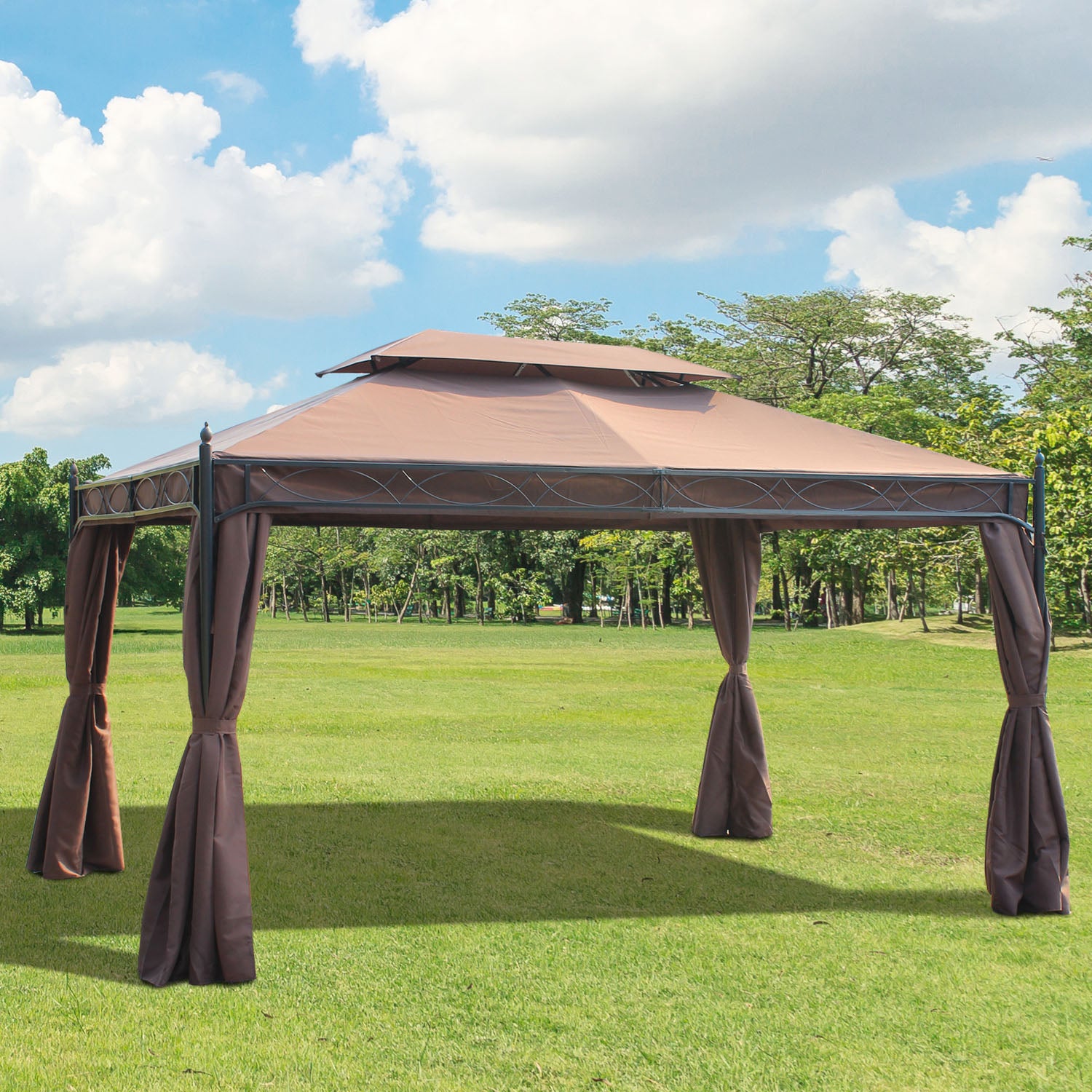 Outsunny 3 x 4m Garden Metal Gazebo Marquee Patio Party Tent Canopy Shelter with Sidewalls Pavilion New - OutdoorBox