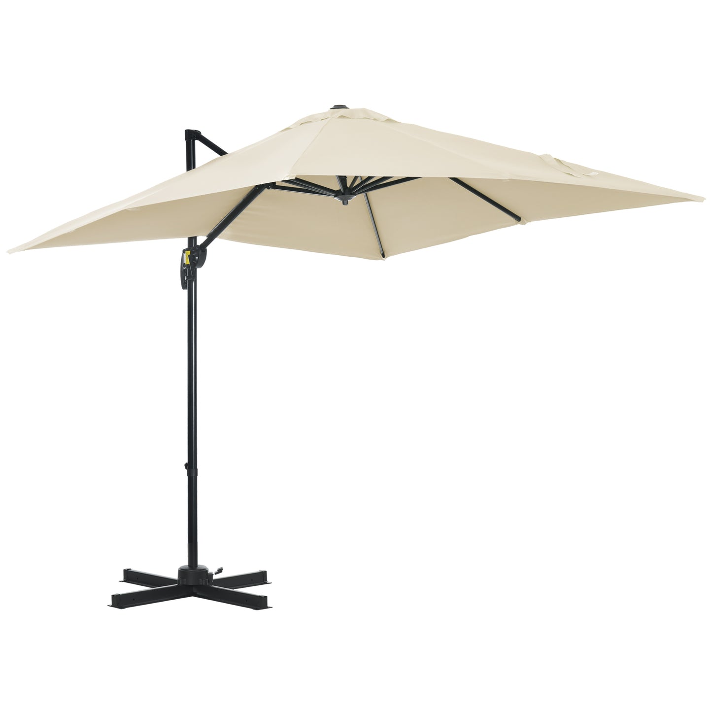 Outsunny 2.5 x 2.5m Patio Offset Parasol Umbrella Cantilever Hanging Aluminium Sun Shade Canopy Shelter 360� Rotation w/Crank Handle, Cream White