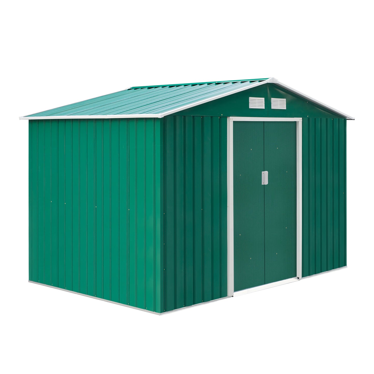 Outsunny Lockable Garden Shed Large Patio Tool Metal Storage Building Foundation Sheds Box Outdoor Furniture (9 x 6 FT, Green) - OutdoorBox