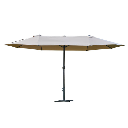 Outsunny 4.6m Garden Parasol Double-Sided Sun Umbrella Patio Market Shelter Canopy Shade Outdoor with Cross Base � Khaki