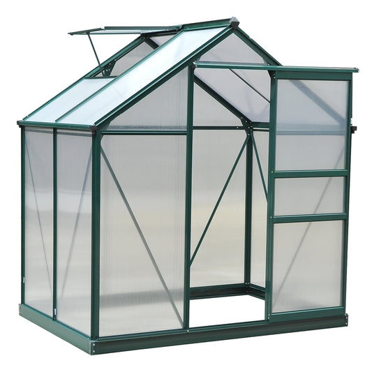 Outsunny Clear Polycarbonate Greenhouse Large Walk-In Green House Garden Plants Grow Galvanized Base Aluminium Frame w/ Slide Door (6ft x 4ft) - OutdoorBox