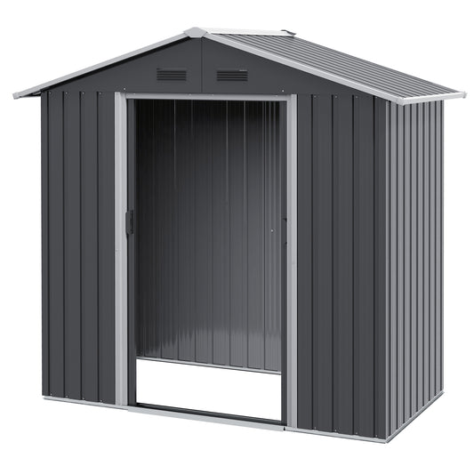 Outsunny 6.5x3.5ft Metal Garden Storage Shed for Outdoor Tool Storage with Double Sliding Doors and 4 Vents, Dark Grey