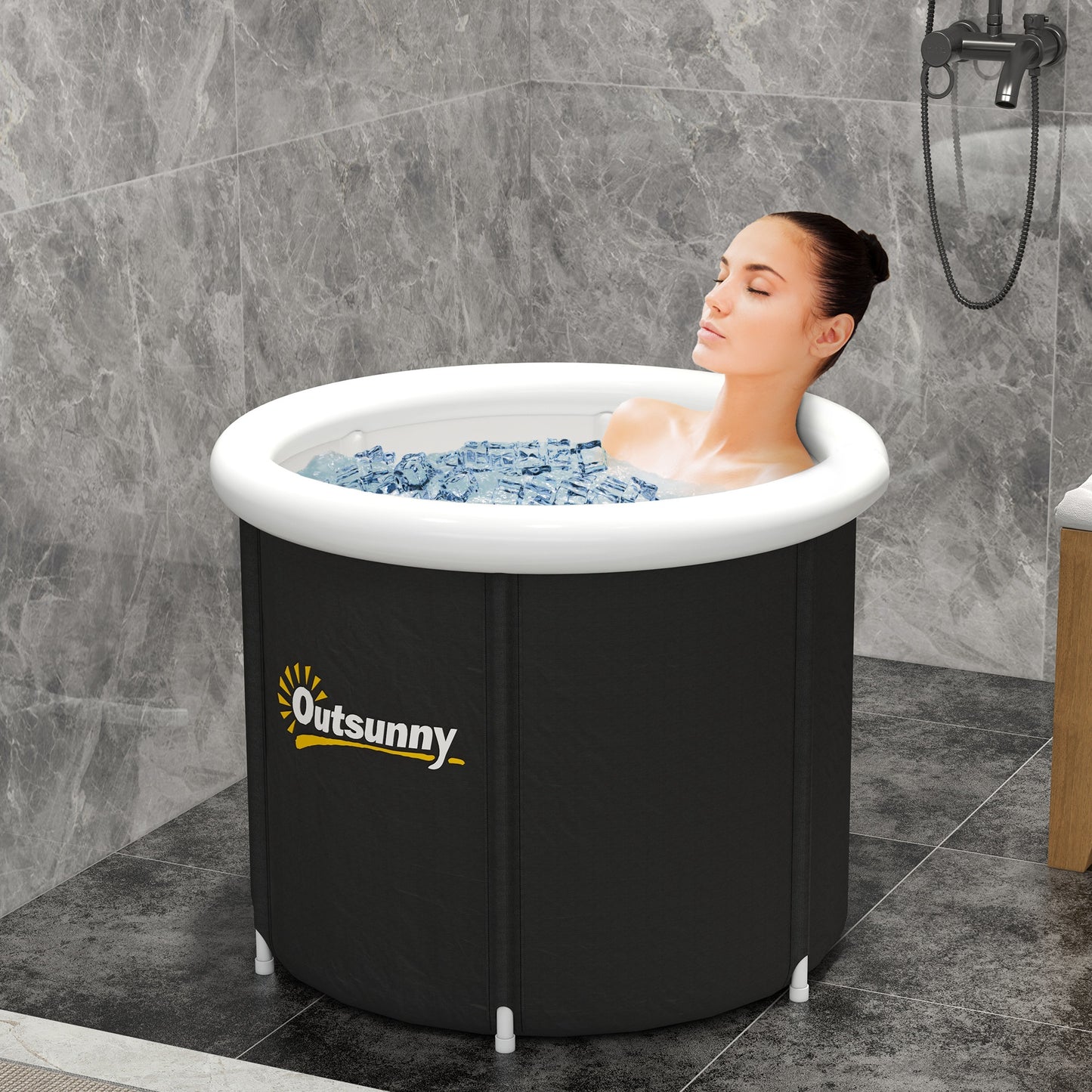 Outsunny Cold Plunge Tub, Portable Ice Bath Cold Water Therapy Tub with Thermo Lid, for Athletes Polar Recovery, Black