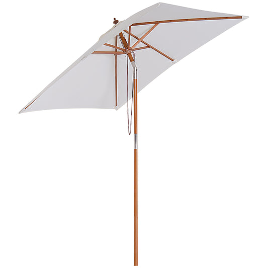 Outsunny 2m x 1.5m Patio Garden Parasol Sun Umbrella Sunshade Canopy Outdoor Backyard Furniture Fir Wooden Pole 6 Ribs Tilt Mechanism -  Cream White