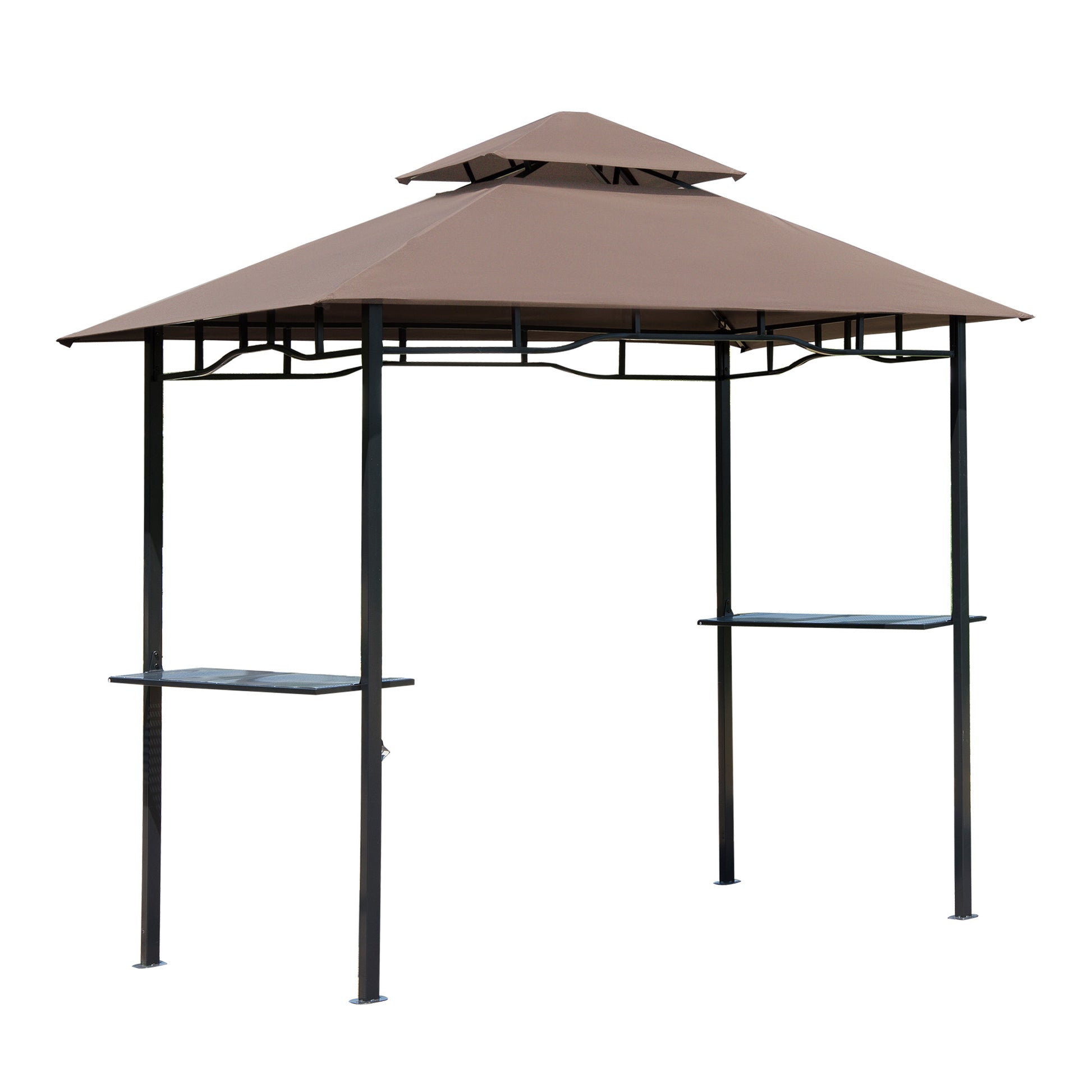 Outsunny 8 ft New Double-Tier BBQ Gazebo Grill Canopy Barbecue Tent Shelter Patio Deck Cover - Coffee - OutdoorBox
