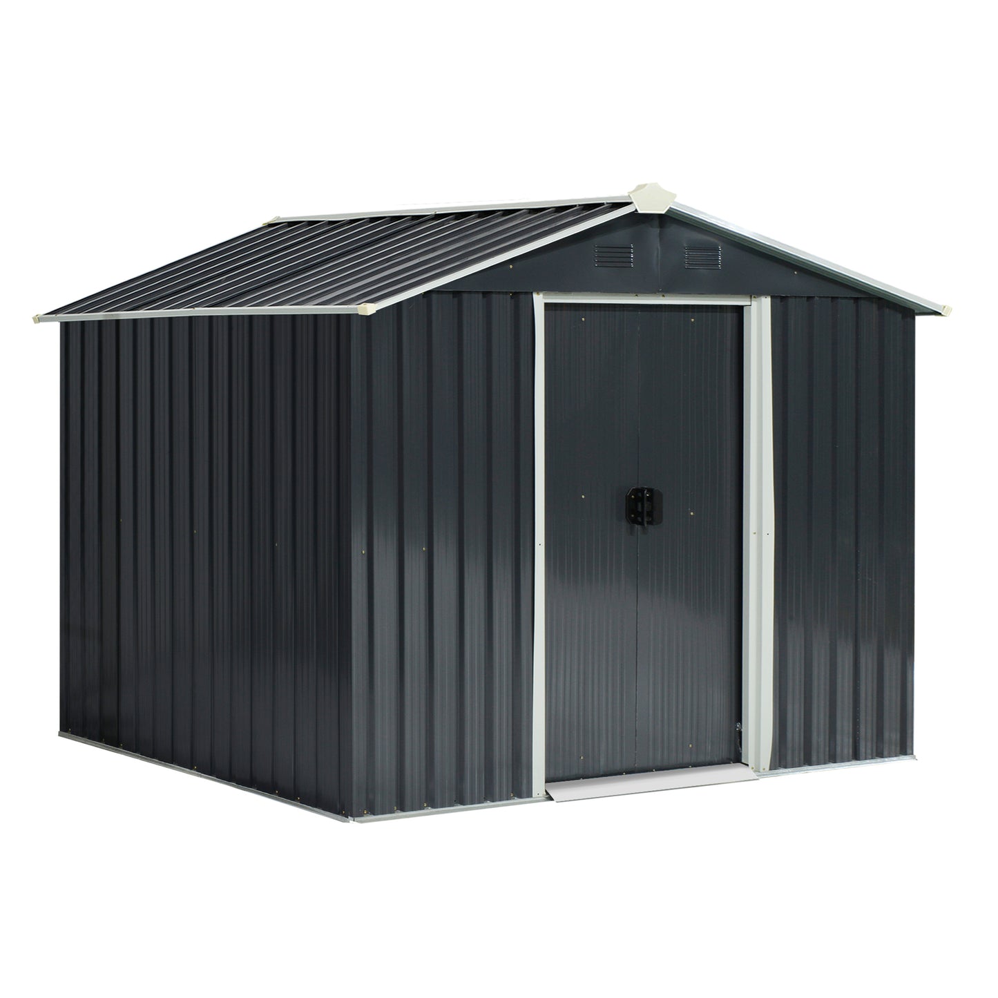 Outsunny 8 x 6ft Garden Storage Shed Double Door Ventilation Windows Sloped Roof Outdoor Equipment Tool, Grey