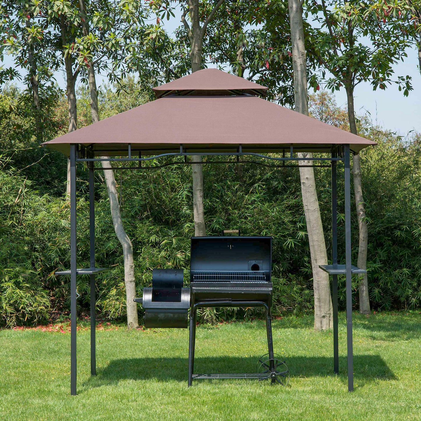 Outsunny 8 ft New Double-Tier BBQ Gazebo Grill Canopy Barbecue Tent Shelter Patio Deck Cover - Coffee - OutdoorBox
