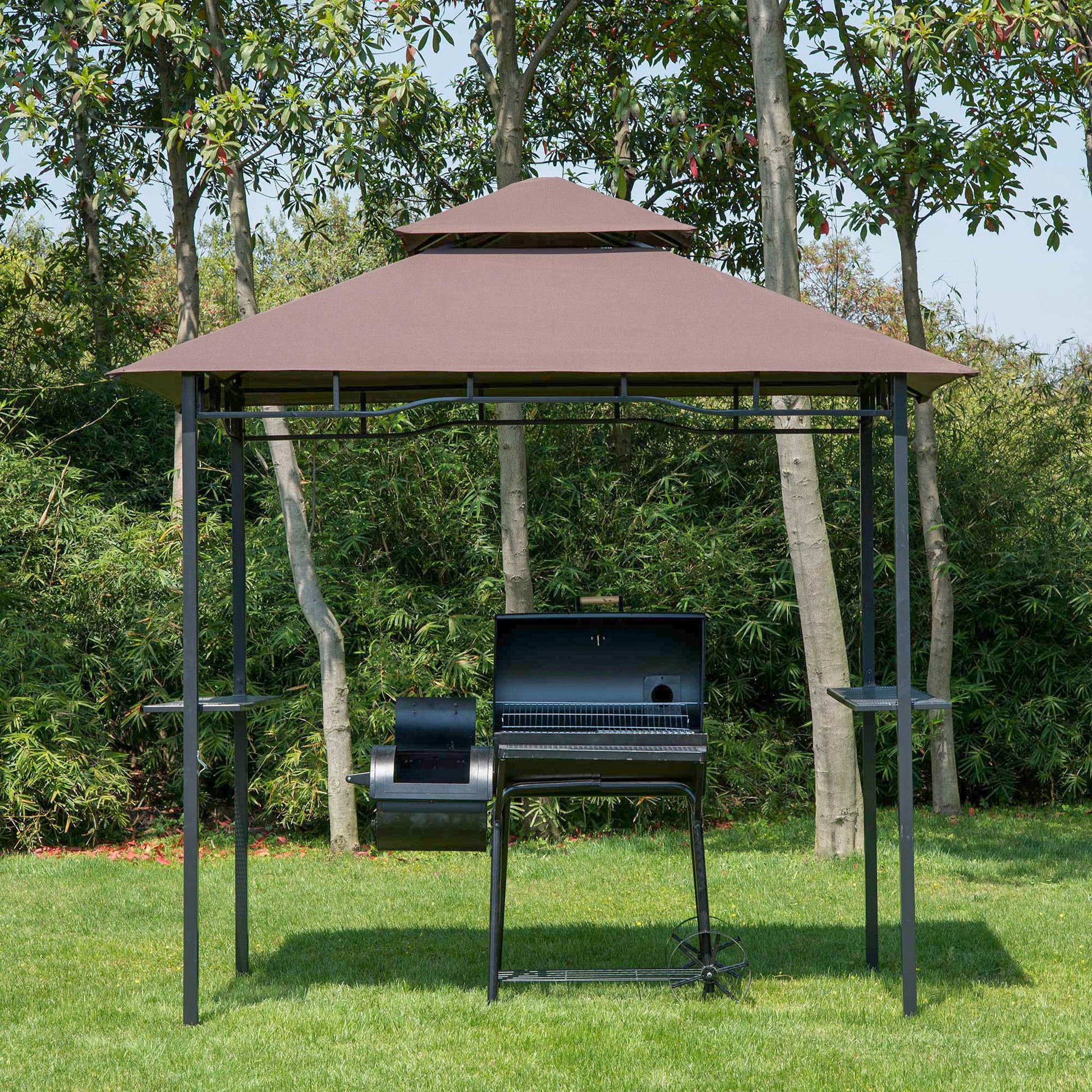 Outsunny 8 ft New Double-Tier BBQ Gazebo Grill Canopy Barbecue Tent Shelter Patio Deck Cover - Coffee - OutdoorBox