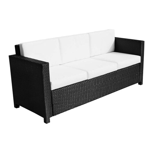 Outsunny Garden Rattan Sofa 3 Seater All-Weather Wicker Weave Metal Frame Chair with Fire Resistant Cushion - Black - OutdoorBox