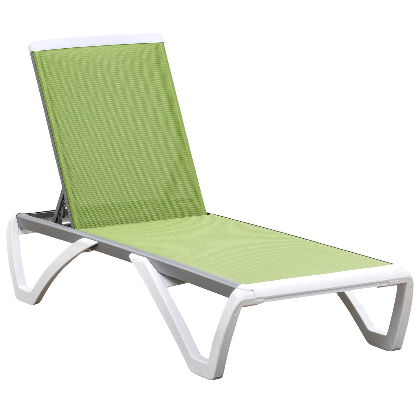 Outsunny Portable Outdoor Chaise Lounge Sun Lounger with Adjustable Back, Breathable Texteline, Green