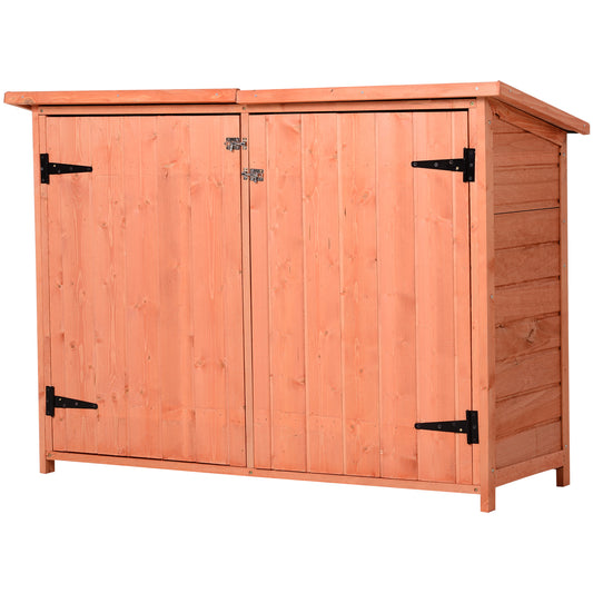 Outsunny Wooden Garden Storage Shed Tool Cabinet Organiser with Shelves Double Door 128L x 50W x 90Hcm - OutdoorBox