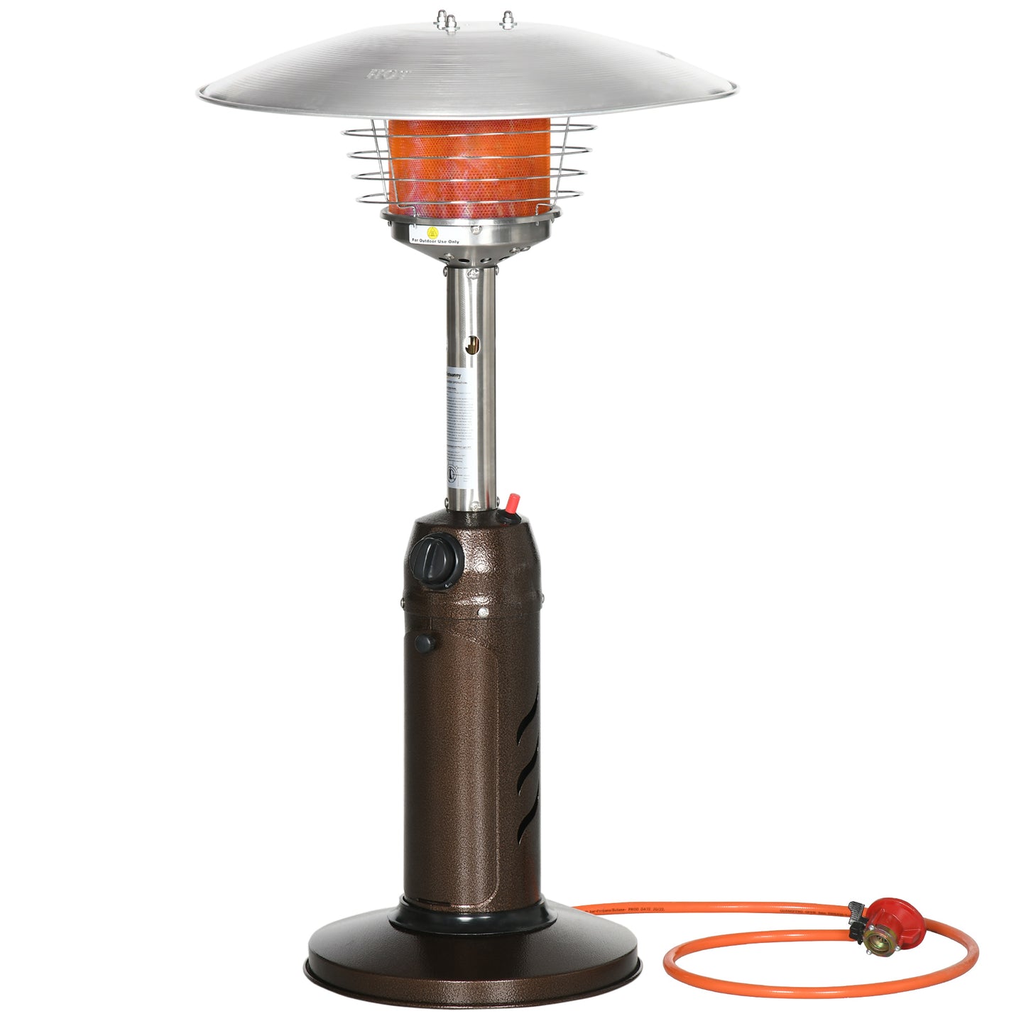 Outsunny Gas Patio Heater with Tip-over Protection, Outdoor Heater with Piezo Ignition, Adjustable Heat, Regulator and Hose for Garden Camping Brown - OutdoorBox