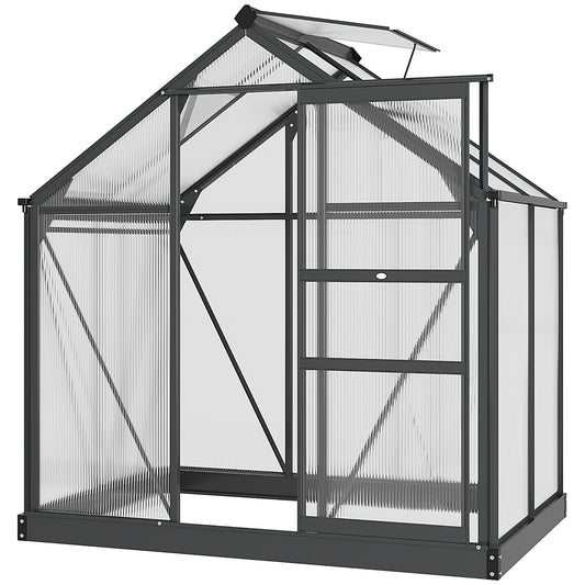 Outsunny Clear Polycarbonate Greenhouse Large Walk-In Green House Garden Plants Grow Galvanized Base Aluminium Frame with Slide Door, 6 x 4ft - OutdoorBox