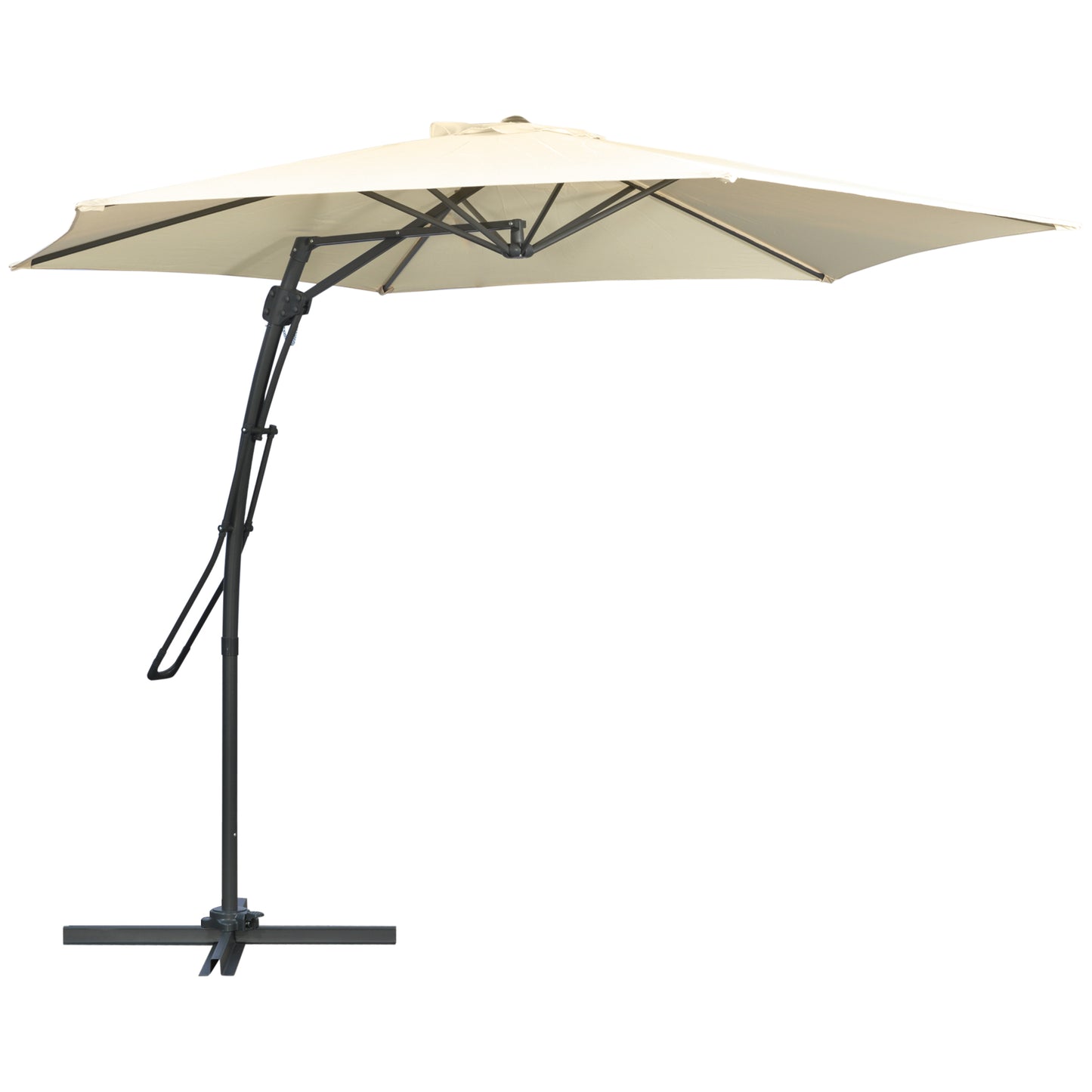 Outsunny 3m Cantilever Parasol with Easy Lever, Patio Umbrella with Crank Handle, Cross Base and 6 Metal Ribs, Outdoor Sun Shades,Garden, Cream White