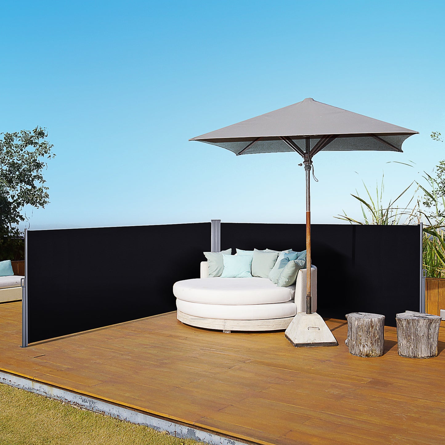 Outsunny Steel Frame Retractable Double-Sided Awning Black - OutdoorBox