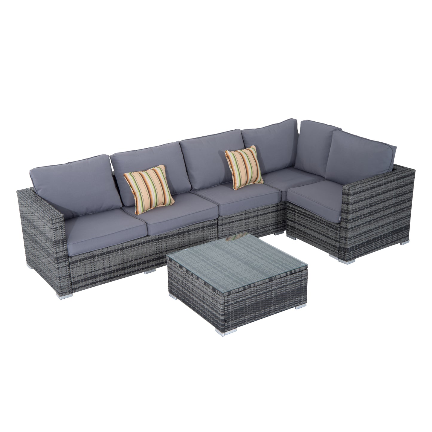 Outsunny 5-Seater Garden Furniture Sets Rattan Wicker Patio Conservatory Dining Set Indoor Outdoor with Corner Sofa Loveseat Coffee Table Cushions - OutdoorBox
