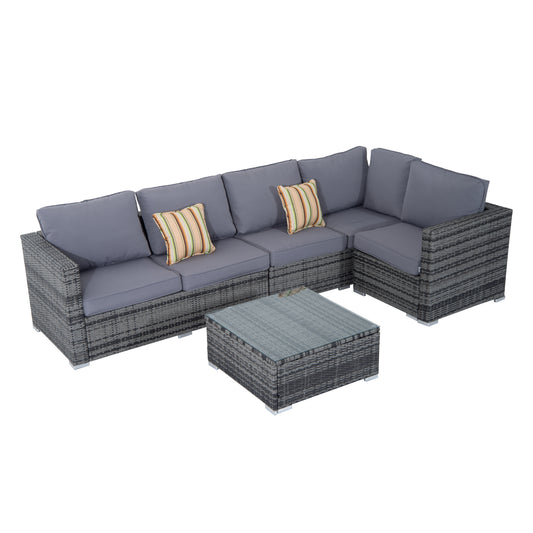 Outsunny 5-Seater Garden Furniture Sets Rattan Wicker Patio Conservatory Dining Set Indoor Outdoor with Corner Sofa Loveseat Coffee Table Cushions - OutdoorBox
